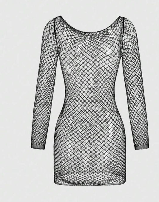 Black Mesh Net Mini Dress