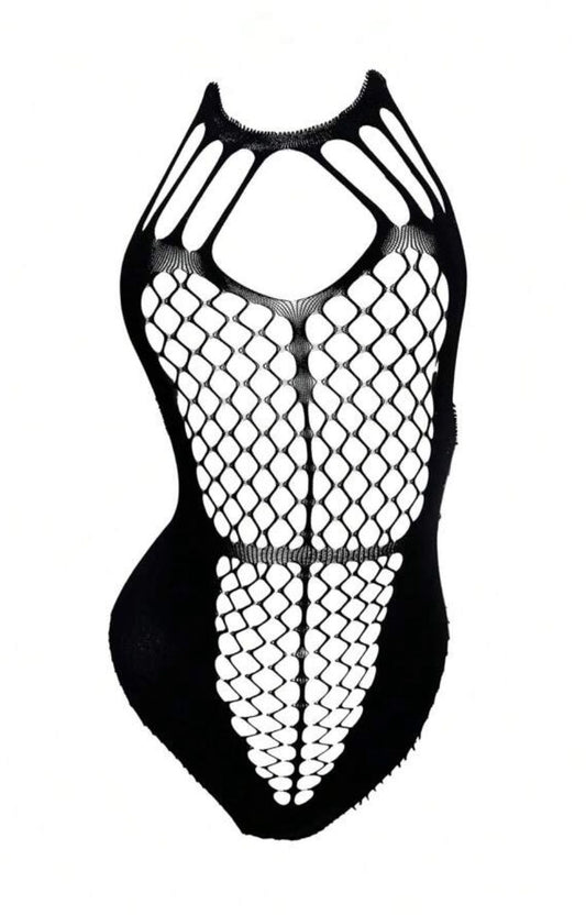 Black Geometric Cutout Bodysuit