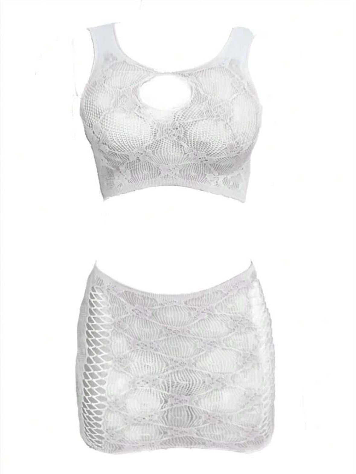 White Lace Crop Top and Skirt Set