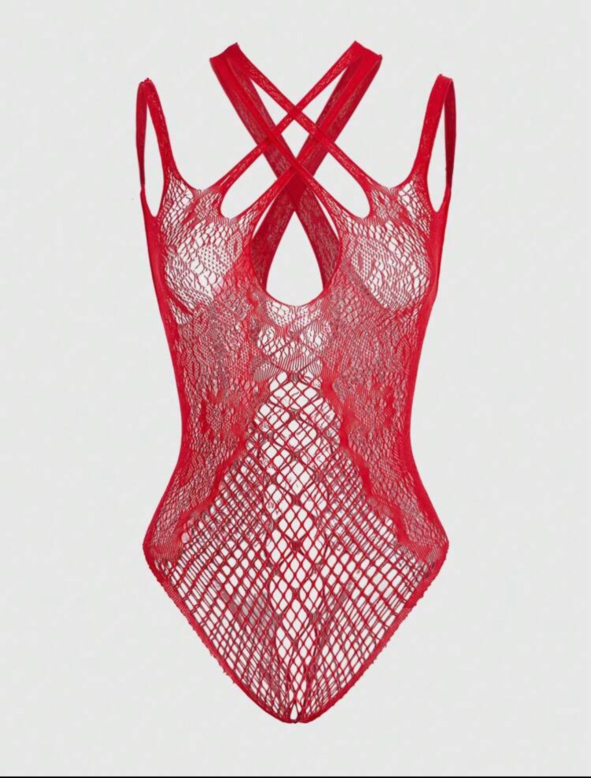 Red Cross-Strap Lace Bodysuit